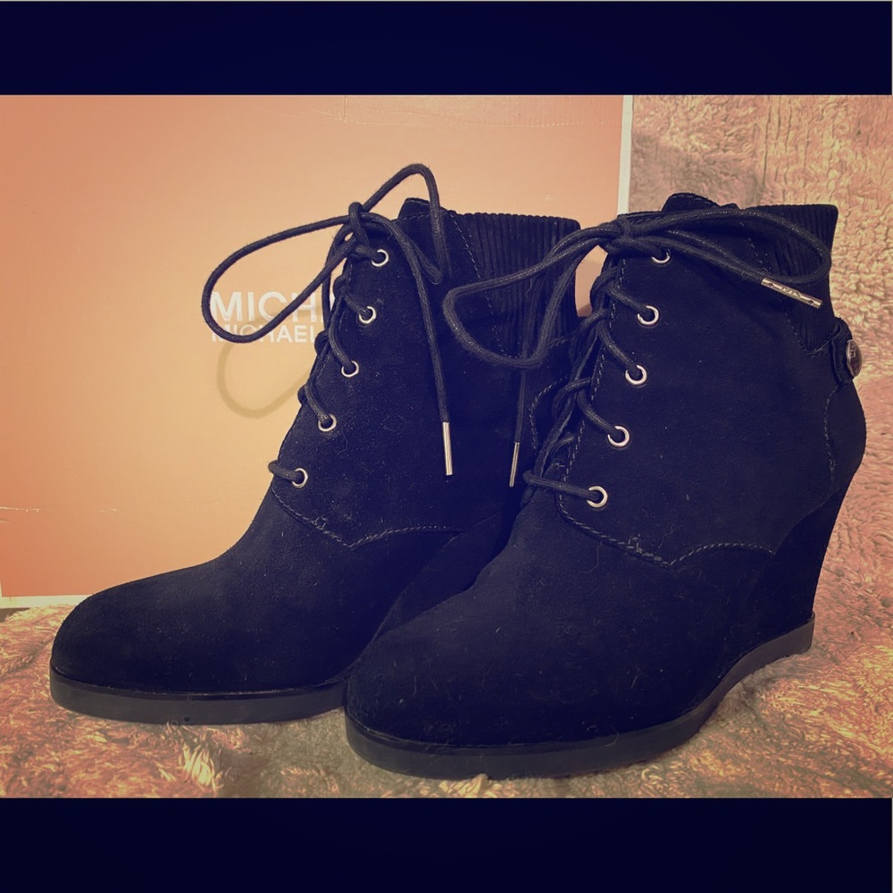 Michael Kors black suede wedge ankle booties